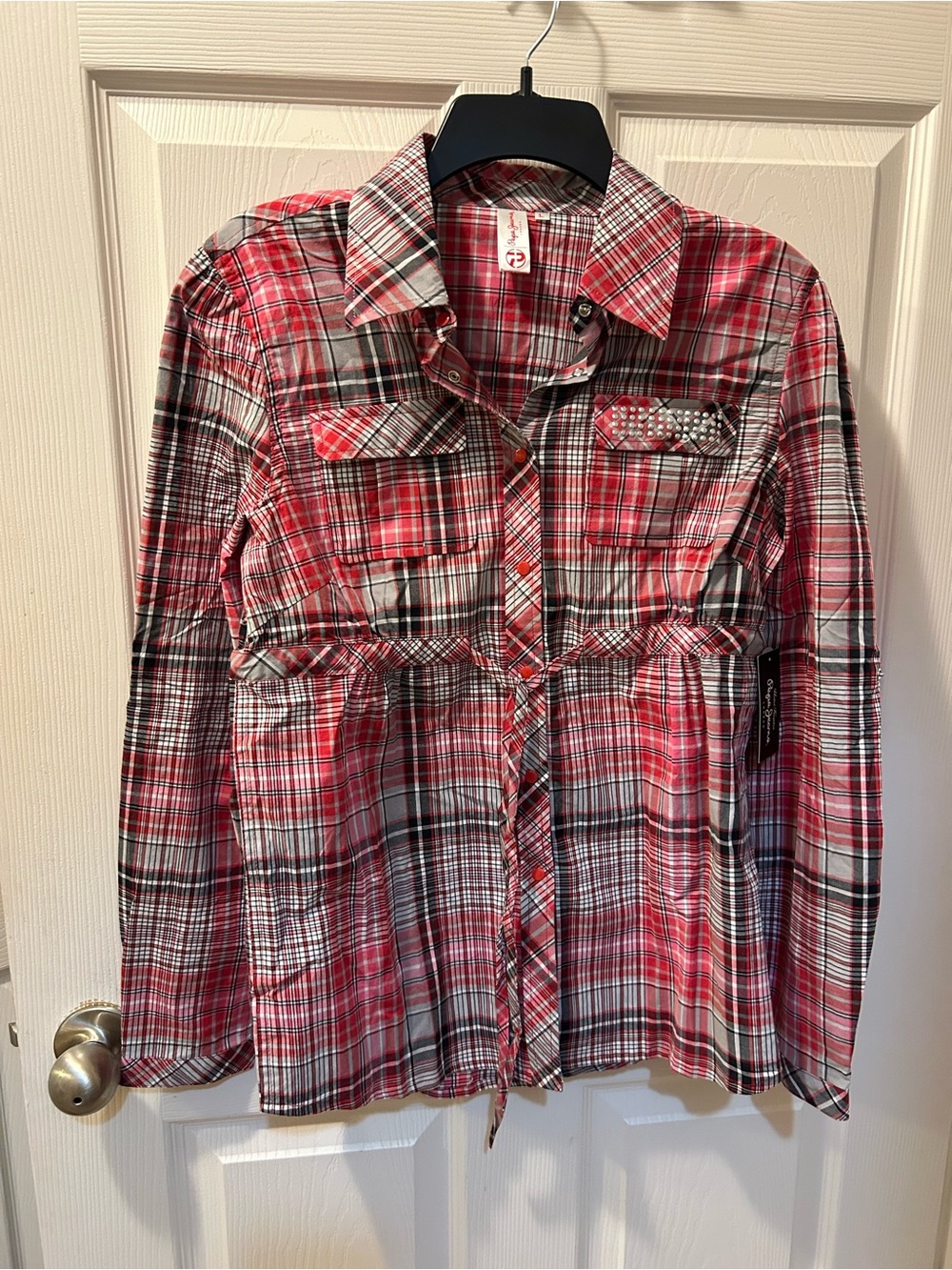 Pepe Jeans Size Large Pink/Red Plaid Long Sleeve Shirt NWT
